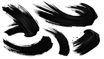 Abstract brushstrokes of black paint with glittering specks