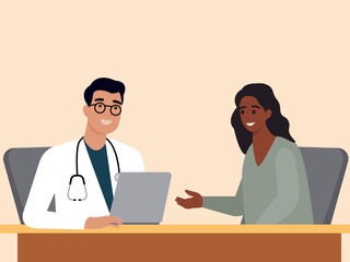 Doctor listening to young woman's health complaints