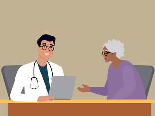 Doctor listening to senior patient's health complaints