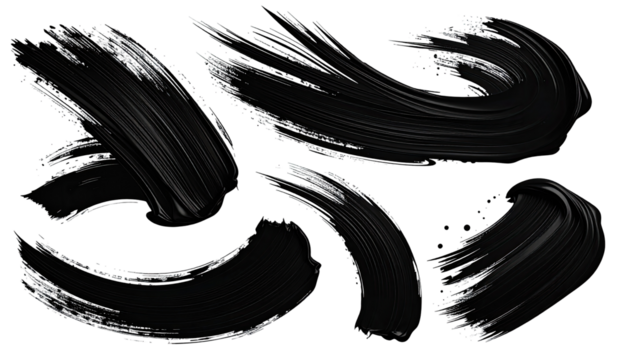 Abstract brushstrokes of black paint with glittering specks