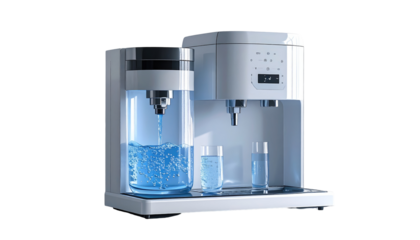 Modern white water dispenser with water pouring