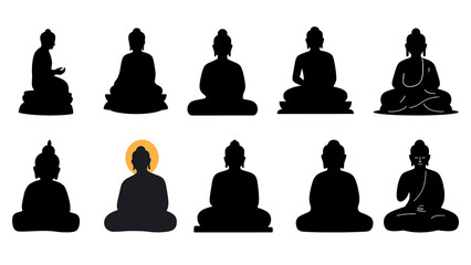 Buddha Silhouette Vector Icons Meditation Yoga Spiritual Symbol Collection