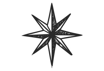 Fototapeta premium Black and white hand-drawn nautical compass rose design - stock vector