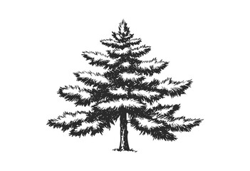 Vintage evergreen tree illustration with detailed foliage and trunk - stock vector