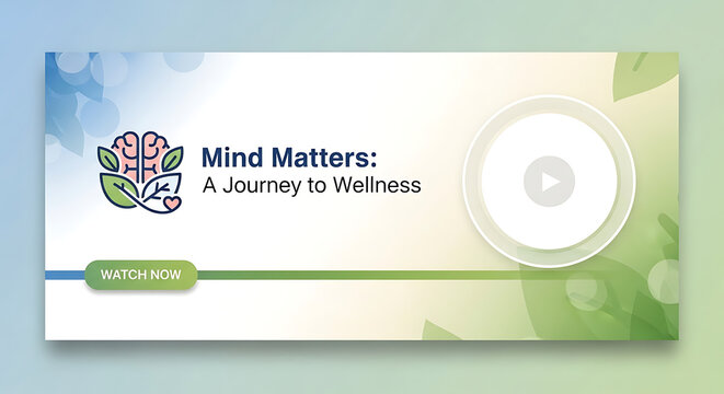 Mind matters a journey to wellness video thumbnail with brain and leaf icon