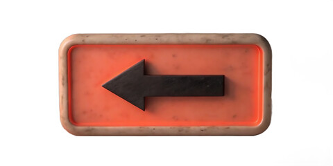 An orange sign with a black arrow pointing to the left direction on a black background space