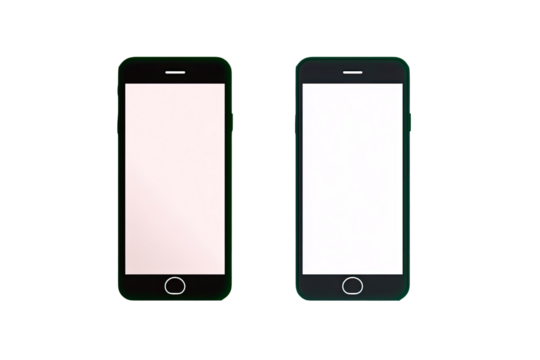 Two black smartphones with blank white screens
