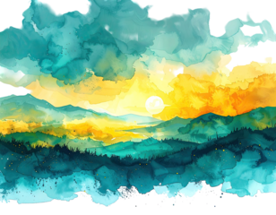 Sunrise over misty mountains