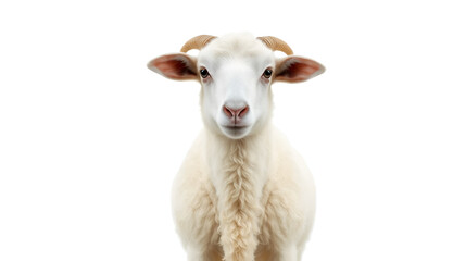 A Portrait of a White Sheep Standing In Front of  isolated on a transparent background