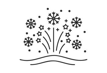 Black and white festive fireworks with snowflakes and stars design - stock vector