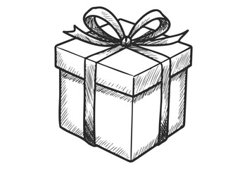 Hand-drawn gift box with ribbon - stock vector