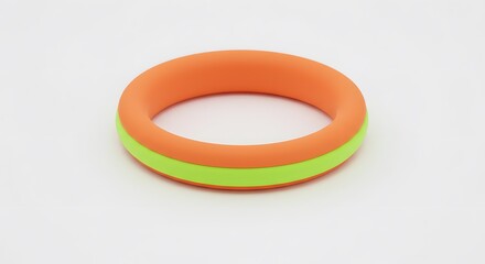 Orange and Neon Green Dog Collar on White Background, Two-Tone Vibrant Pet Collar, Smooth Silicone Dog Collar Loosely Coiled, Bright Fluorescent Dog Collar Accessory, Modern Colorful Dog Collar Isolat