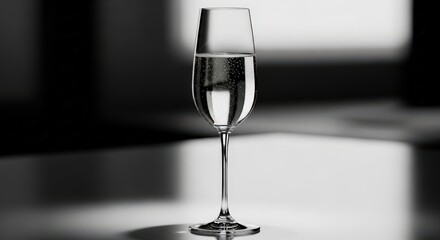 Elegant champagne flute filled with bubbly liquid captures celebration and sophistication in monochrome