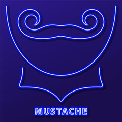 mustache neon sign, modern glowing banner design, colorful modern design trends. Vector illustration.