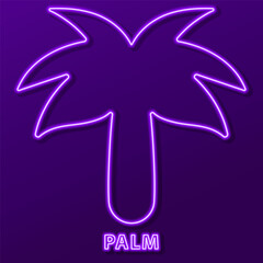 palm tree neon sign, modern glowing banner design, colorful modern design trends. Vector illustration.