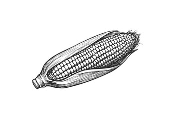 Hand-drawn corn illustration: detailed black and white maize sketch - stock vector