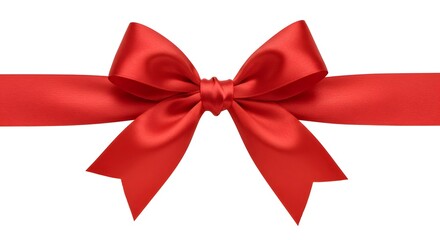 Fototapeta premium Perfect Satin Bow, Symmetrical Red Elegance, Graceful Ribbon Knot, Plump Loops and Tails, Timeless Decorative Charm
