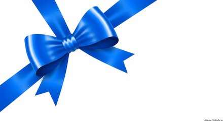 Vibrant Blue Satin, Glossy Ribbon Elegance, Upper Left Bow Charm, Reflective Fabric Grace, Decorative Gift Accent