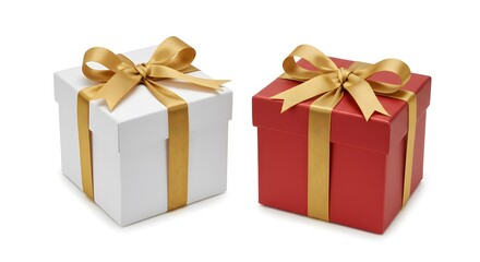 Obraz premium Matte Gold Ribbon Charm, White Square Gift, Off-Center Bow Elegance, Subtle Festive Accent, Soft Shadow Presentation