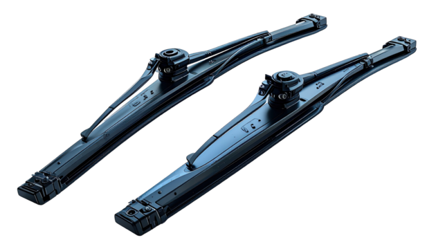 Close-up of two dark-blue automotive suspension arms