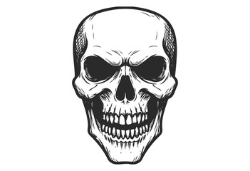 Fototapeta premium Monochrome detailed human skull illustration with empty eye sockets - stock vector