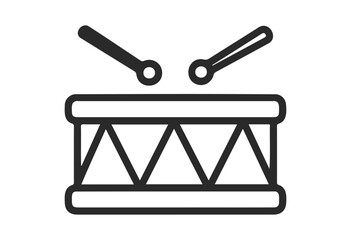 Simple outline icon of a drum with sticks for music enthusiasts - stock vector