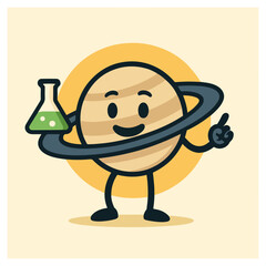 Science Planet Mascot – Saturn with Beaker Icon