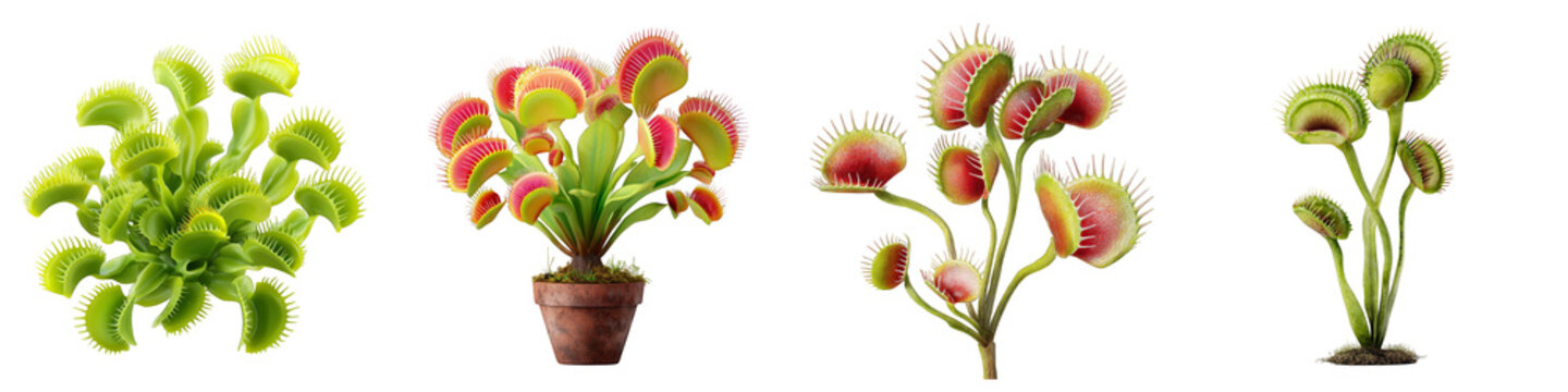 Venus flytrap plant various designs colorful arrangements on transparent background