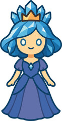 Blue haired princess character with crown and gown
