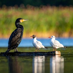 Cormorant And Gulls Log