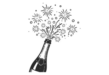 Celebratory champagne bottle with fireworks illustration - stock vector