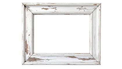 A vintage-style, white wooden picture frame