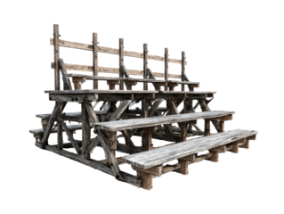 Aged wooden bleachers, tiered seating