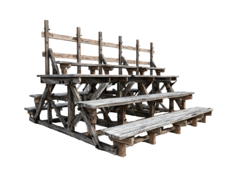Aged wooden bleachers, tiered seating
