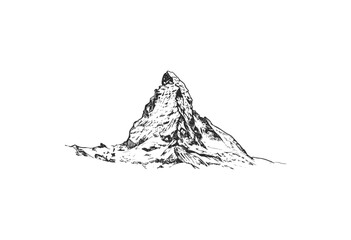 Detailed black and white mountain sketch of iconic matterhorn peak - stock vector