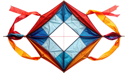 Colorful diamond-shaped kite with vibrant panels