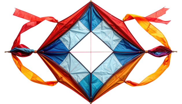 Colorful diamond-shaped kite with vibrant panels