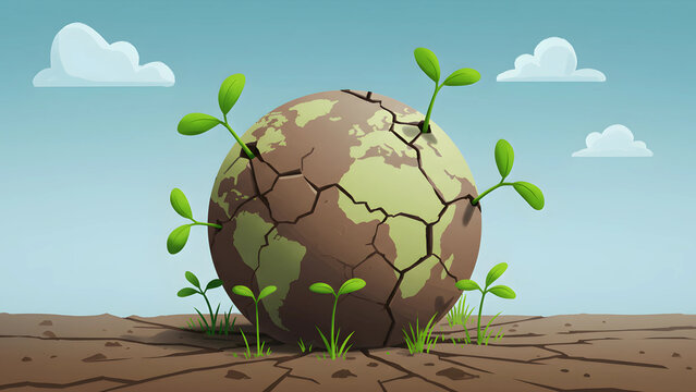 Cracked Globe with Growing Plants - Environmental Hope Illustration