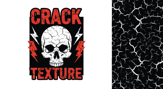 Bold cracked skull graphic with lightning bolts and edgy distressed texture pattern