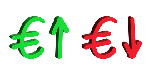 3d euro currency symbol Growth and fall profit with arrow up and down Element for design