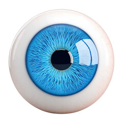 Focused human eye with vivid blue iris in 3d close-up expression captivating reflection isolated on transparent background.