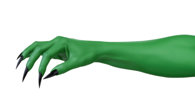 Menacing emerald hand with sinister claws isolated against a transparent setting - Powered by Adobe
