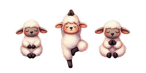 Sheep, yoga, watercolor style, isolated on white background, perfect for children's prints, cards and nursery decor.