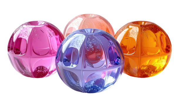 Colorful, glossy spheres in a row
