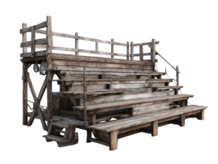 Rustic wooden bleachers, weathered and aged