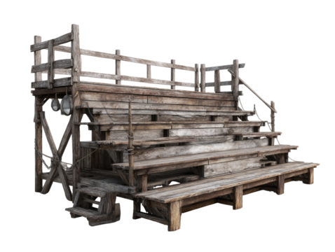 Rustic wooden bleachers, weathered and aged