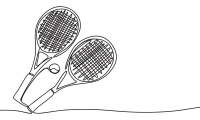 Tennis Racquets and Ball Continuous Line Drawing