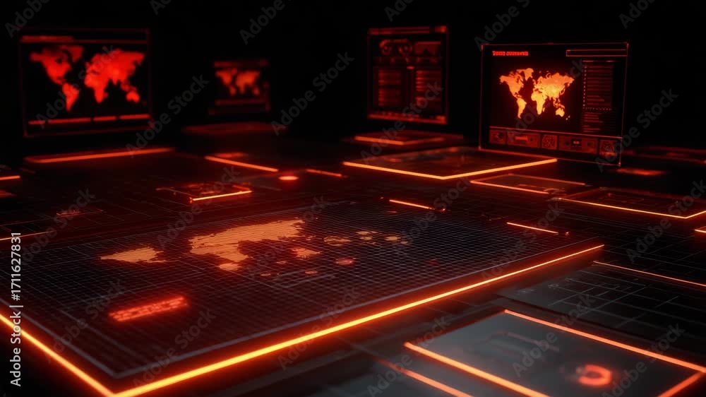 Poster Futuristic interface displaying global data metrics, perfect for illustrating advancements in technology and data visualization.