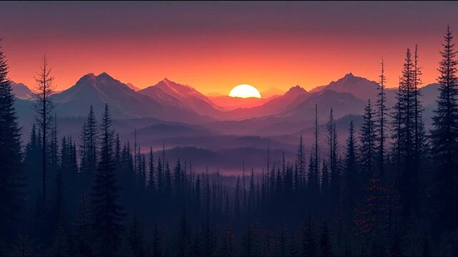 Sunrise mountain forest