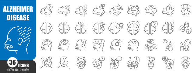 Alzheimer's disease and dementia thin line icon . Editable stroke . Vector .